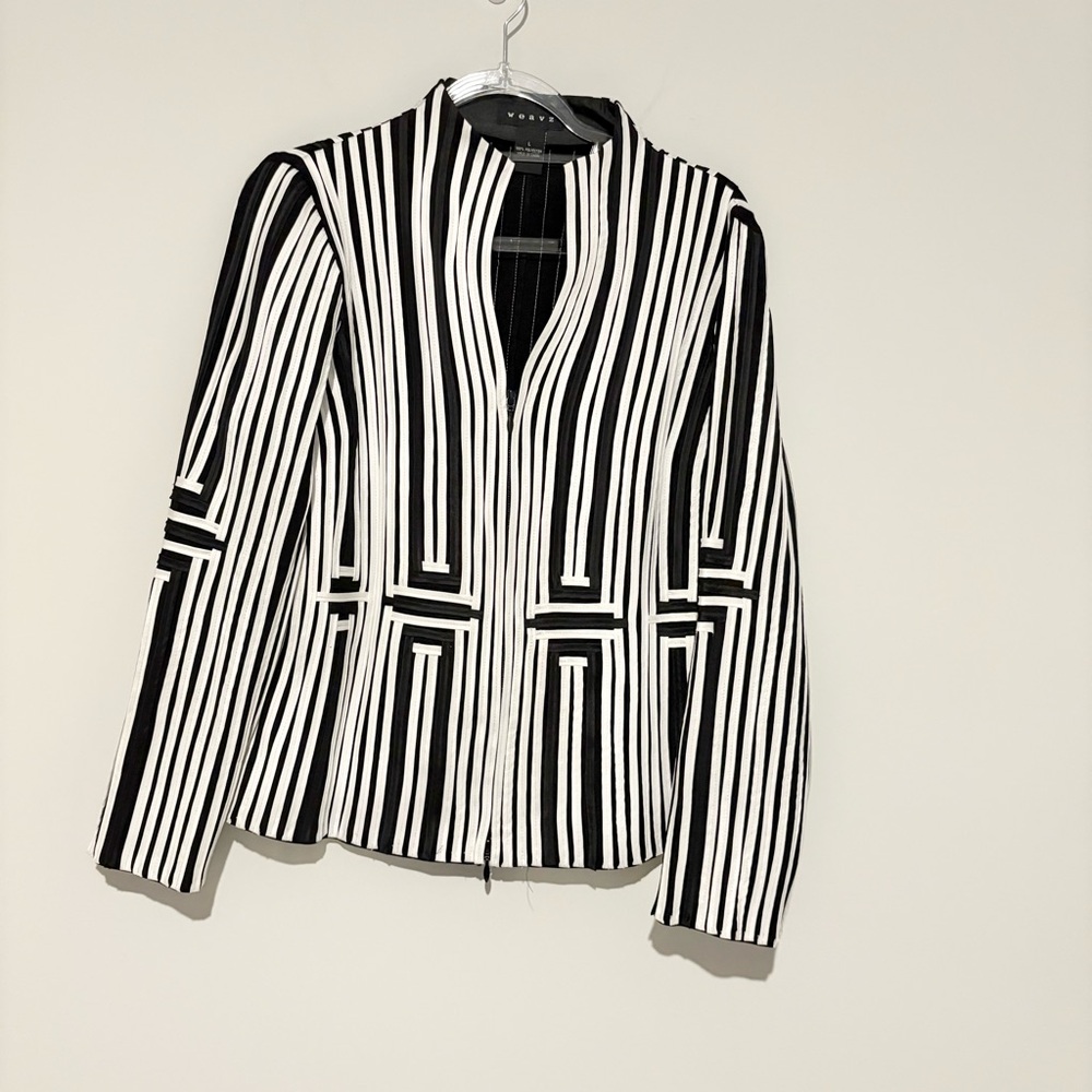 Weavz Striped stretch double zipper blazer jacket‎ black white size large